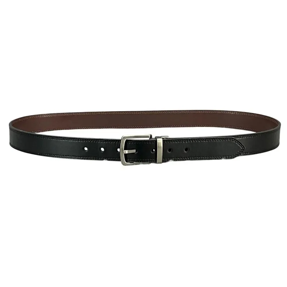 Dickies Reversible Black Brown Leather Brush Nickel Buckle Belt Men 40”- 46”